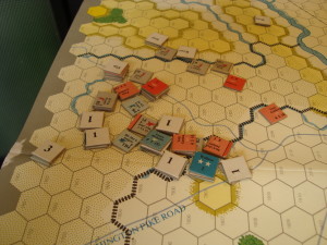 Turn 13. Confederates close, flank and melee with hard-pressed Union regiments.